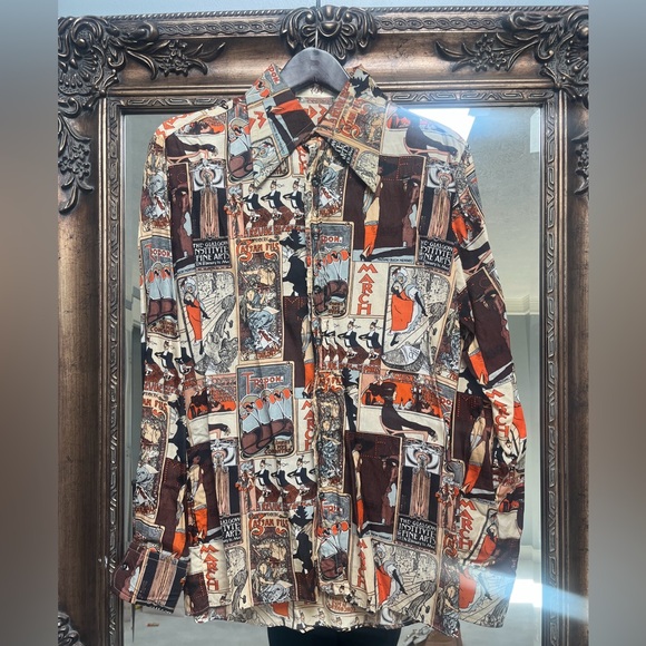 RODIER Other - Vintage Richard Gold 70s Men’s shirt Art Noveau poster print long sleeve Mod